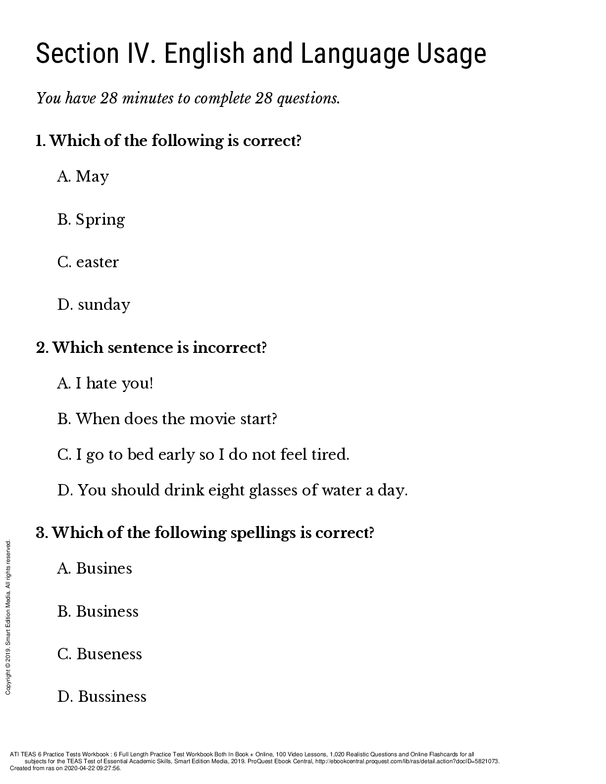 Preview image for ATI TEAS 6 Practice Tests Workbook 6 Section 4